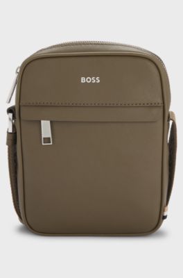 Recycled-leather reporter bag with adjustable logo strap, Khaki