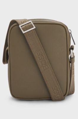Recycled-leather reporter bag with adjustable logo strap, Khaki