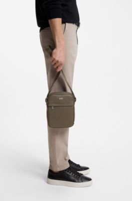 Recycled-leather reporter bag with adjustable logo strap, Khaki