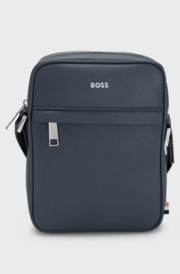 Recycled-leather reporter bag with adjustable logo strap, Blue