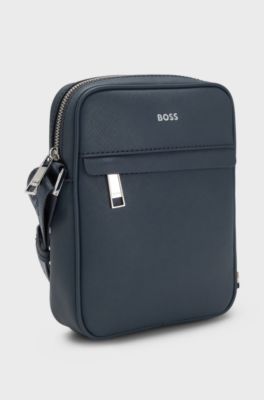 Recycled-leather reporter bag with adjustable logo strap, Blue