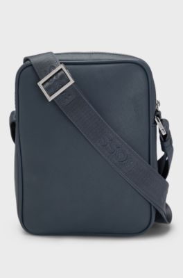 Recycled-leather reporter bag with adjustable logo strap, Blue
