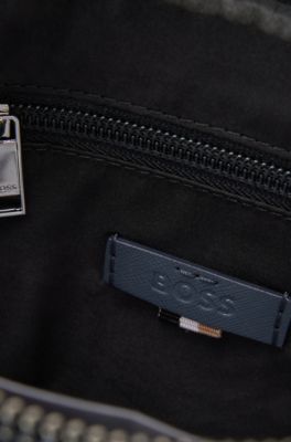 Recycled-leather reporter bag with adjustable logo strap, Blue