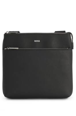 Hugo Boss Boss Large Zair Bonded Leather Messenger Bag In Black