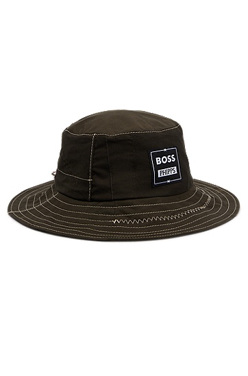 BOSS 博斯PHIPPS联名带防风绳的棉质渔夫帽,  344_Open Green