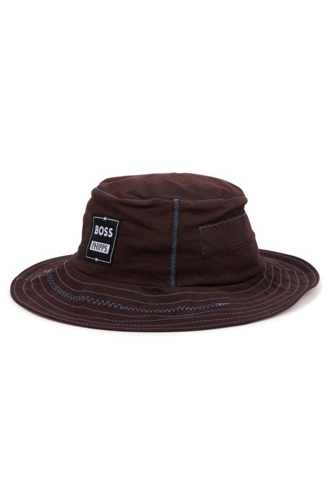 BOSS x PHIPPS cotton bucket hat made from recrafted leftover materials, Dark Red