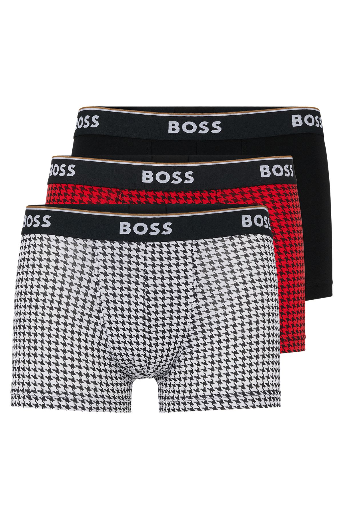 Pakke med tre par underbukser i bomuld med stræk og linning med logo, Sort/hvid/rød