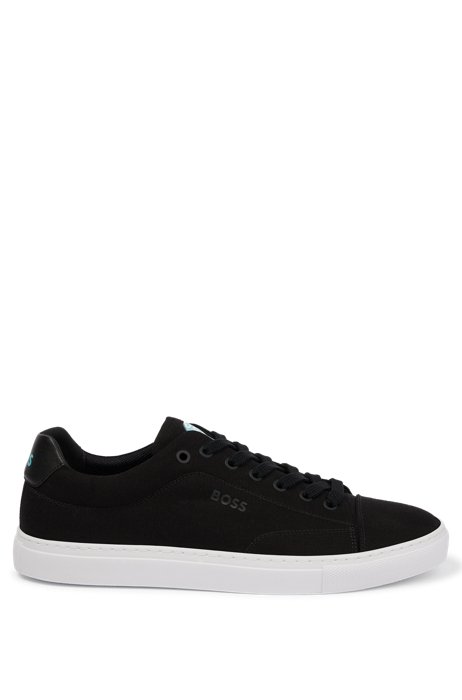Low-top trainers with cotton uppers and logo details, Black
