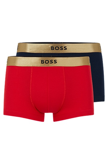 BOSS 博斯金属质感裤腰纯棉短裤两条装,  640_Open Red
