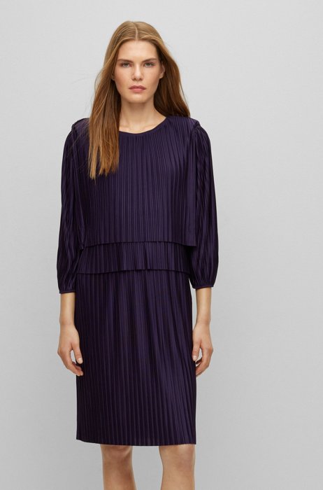 Oversized-fit dress in plissé jersey, Dark Purple