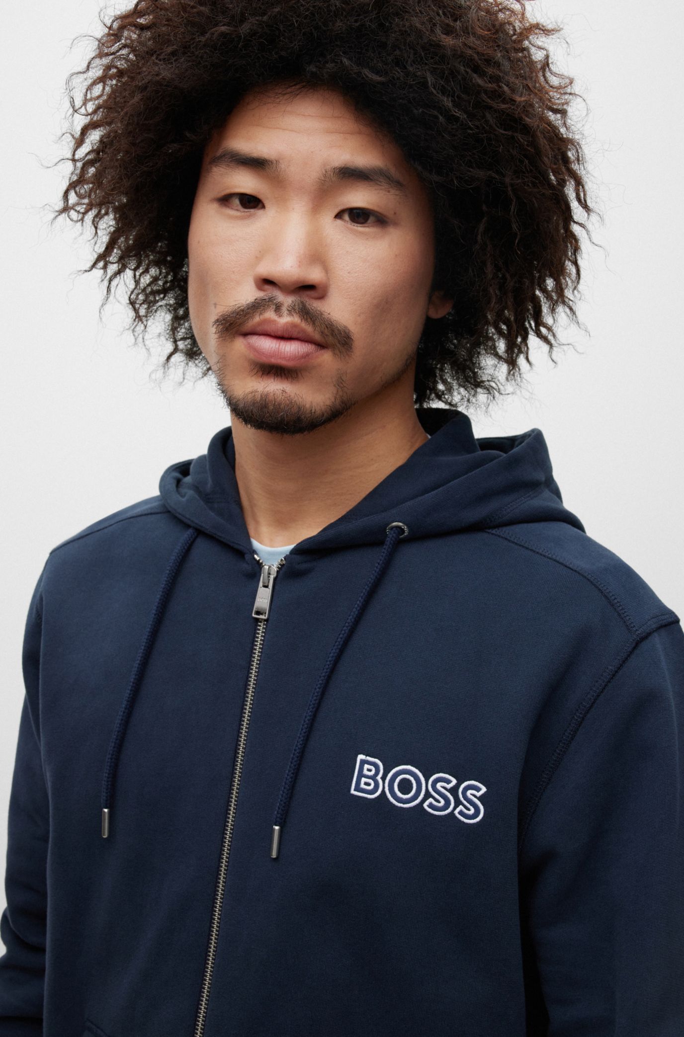 BOSS - Relaxed-fit zip-up hoodie with contrast logo