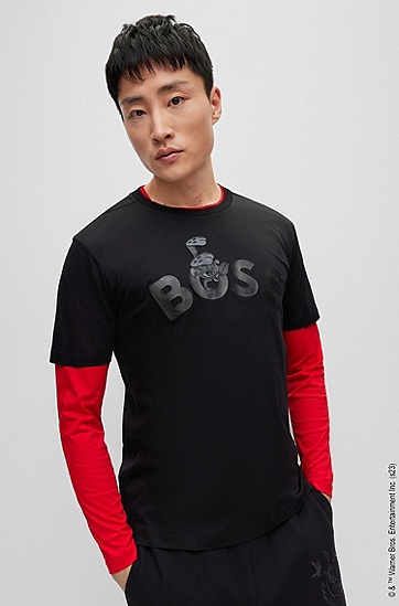 BOSS 博斯专有艺术风图案丝光棉质圆领 T 恤,  001_Black