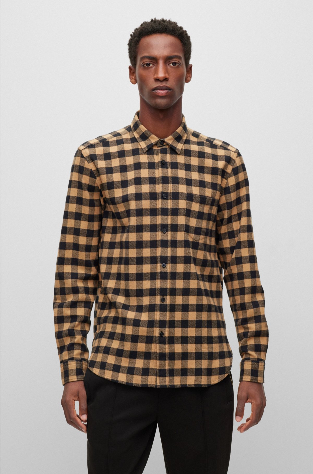 BOSS - Patterned regular-fit shirt in brushed cotton flannel