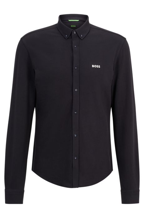 BOSS by HUGO BOSS Baumwolle Regular-Fit Hemd aus Baumwoll-Mix mit Piqué-Struktur in Schwarz für Herren Herren Hemden BOSS by HUGO BOSS Hemden 