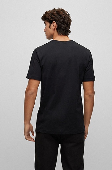 BOSS 博斯都市艺术风图案和水钻徽标装饰棉质平纹针织布 T 恤,  001_Black