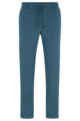 Hugo Boss Slim-fit Trousers In An Organic-cotton Blend In Turquoise