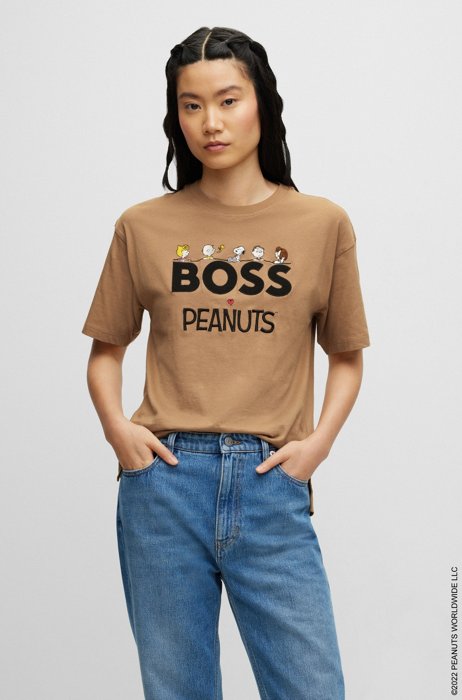 BOSS x PEANUTS relaxed-fit T-shirt in organic cotton with logo artwork, Beige