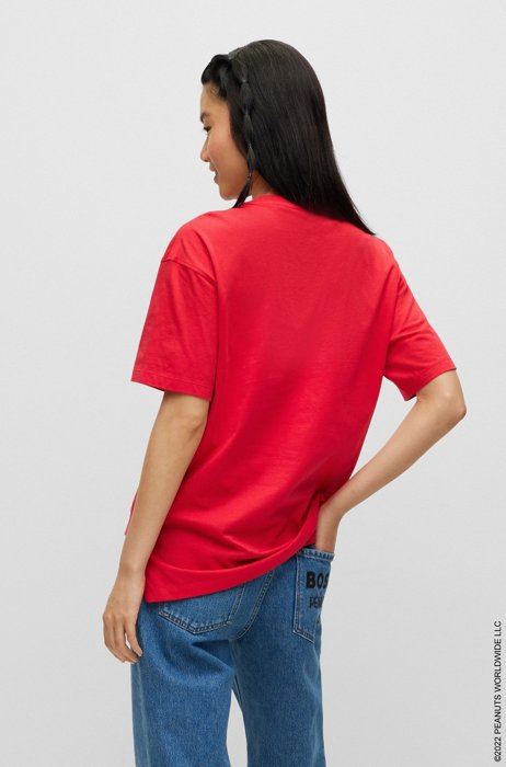 BOSS x PEANUTS T-shirt relaxed fit in cotone biologico con grafica con logo, Rosso