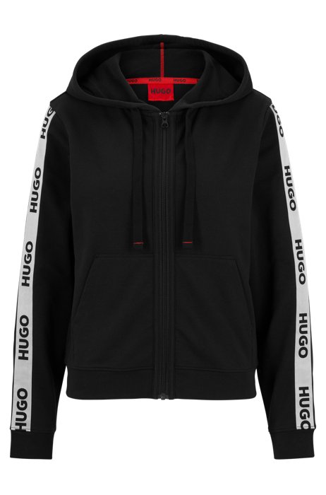Cotton-blend zip-up hoodie with logo tape, Black