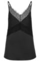 Heavyweight-satin camisole with lace trim, Black