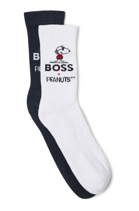 BOSS x PEANUTS paquete de dos pares de calcetines de mezcla de algodón con ilustraciones exclusivas, Blanco / Negro