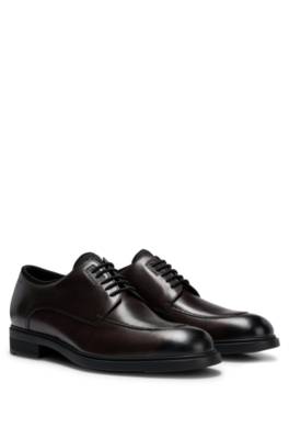 Hugo Boss Tanned-leather Derby Shoes With Cosy Lining In Brown