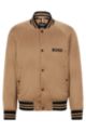 Satin bomber jacket with stripes and branding, Beige