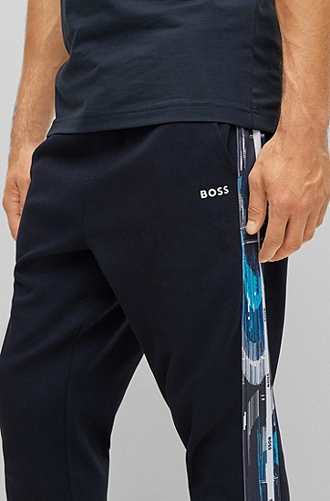 BOSS 博斯图案装饰徽标嵌片宽松版型运动裤,  402_Dark Blue