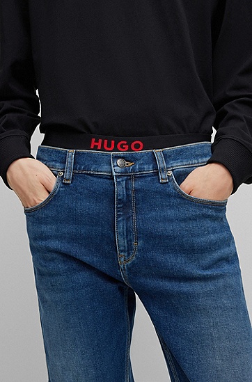 HUGO 雨果蓝色羊绒质感牛仔布修身牛仔裤,  420_Medium Blue