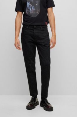 HUGO 재그라이온 프린트 리지드 데님 테이퍼드 핏 진