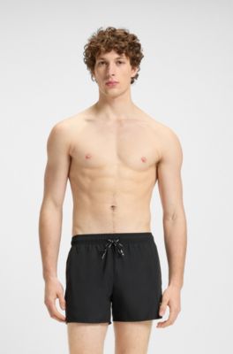 Swim shorts with metal logo and branding, Black