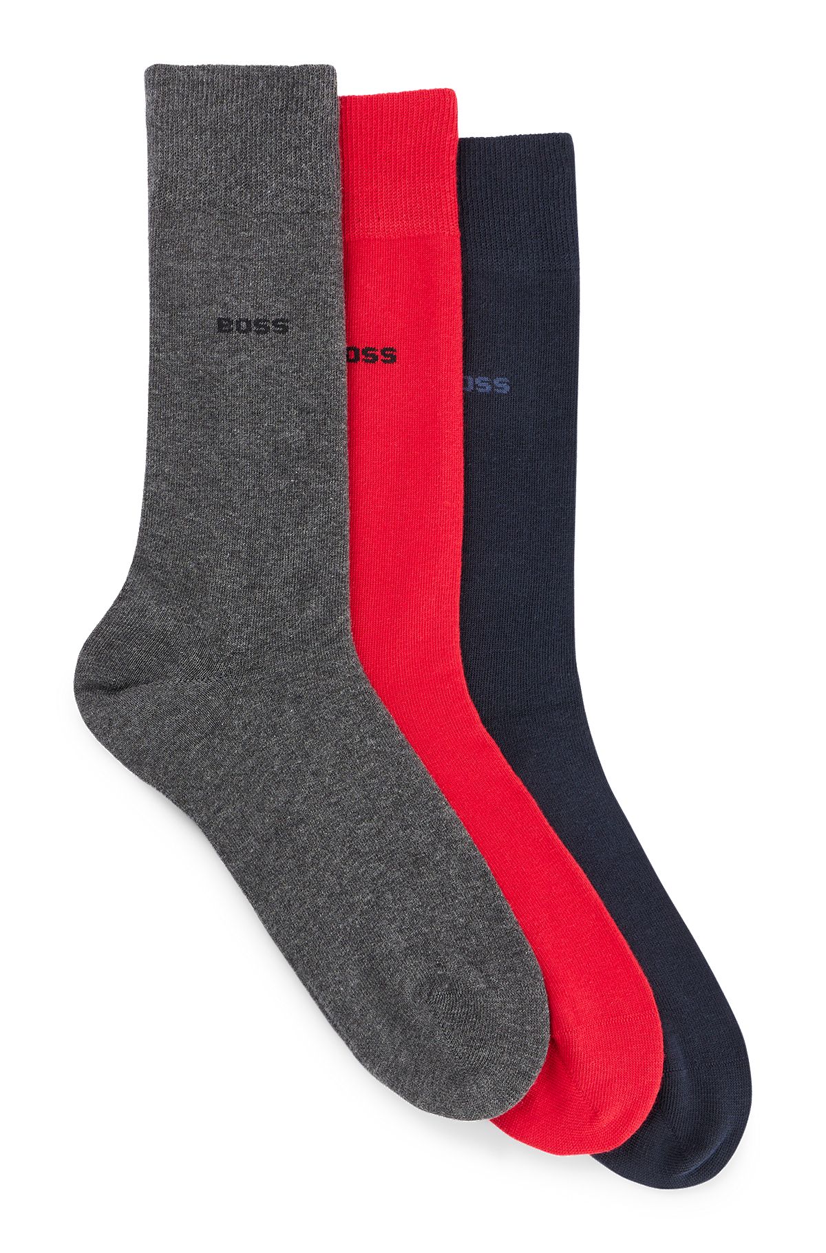 Mittelhohe Socken im Dreier-Pack - Geschenk-Set, Grau / Rot /