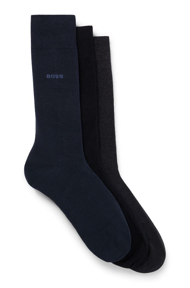 Lot de trois paires de chaussettes mi-mollet - Coffrets cadeaux, Noir / Gris / Bleu