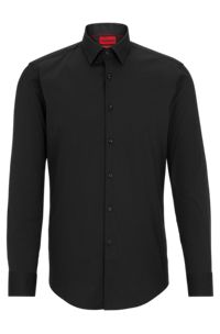 Slim-fit overhemd in popeline van een katoenmix, Zwart