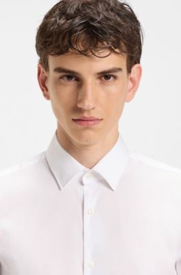 Camisa slim fit en popel&iacute;n de mezcla de algod&oacute;n, Blanco
