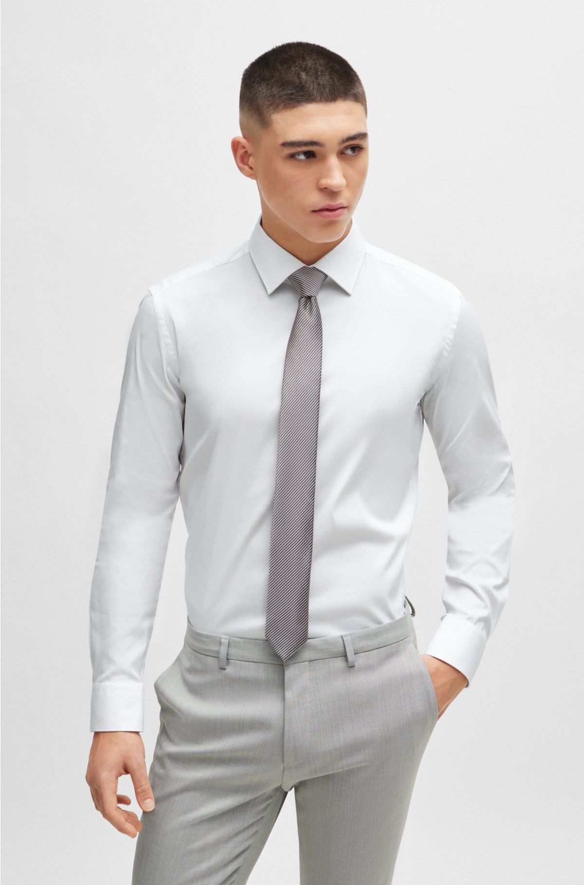 Slim-fit shirt in cotton-blend poplin, White