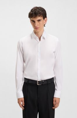 Slim-fit shirt in cotton-blend poplin, White