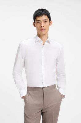 Slim-Fit Hemd aus elastischem Baumwoll-Mix, Wei&szlig;