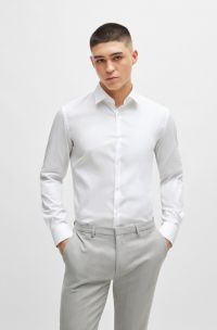 Camisa slim fit en popelín de mezcla de algodón, Blanco