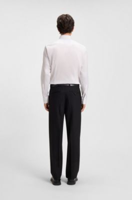 Slim-fit skjorta i bomullsblandad poplin, Vit