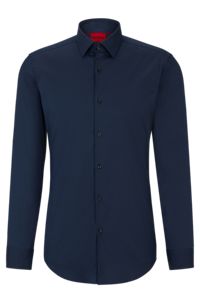 Slim-fit shirt in cotton-blend poplin, Dark Blue