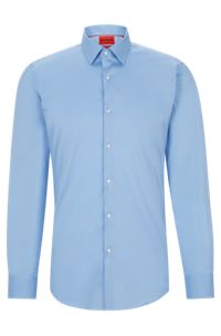 Slim-fit shirt in cotton-blend poplin, Blue