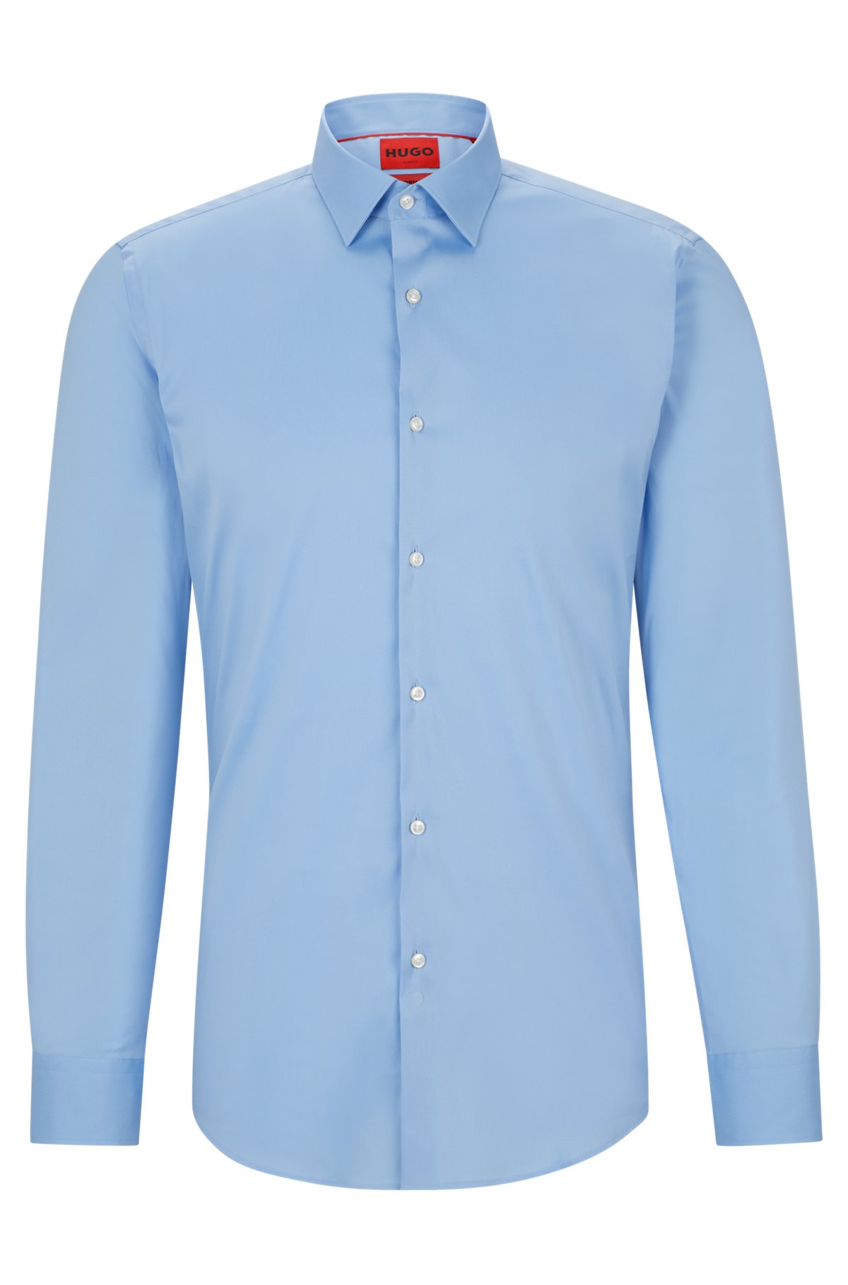 Slim-fit overhemd in popeline van een katoenmix, Blauw