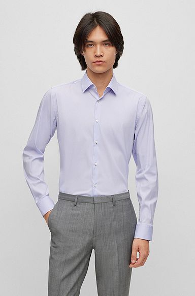 Slim-fit shirt in cotton-blend poplin, Light Purple