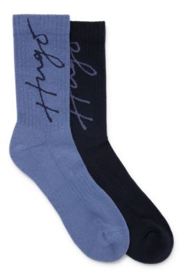Hugo Boss Two-pack Of Quarter-length Socks With Handwritten Logos In Light Blue