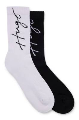 Hugo Boss Two-pack Of Quarter-length Socks With Handwritten Logos In Multi
