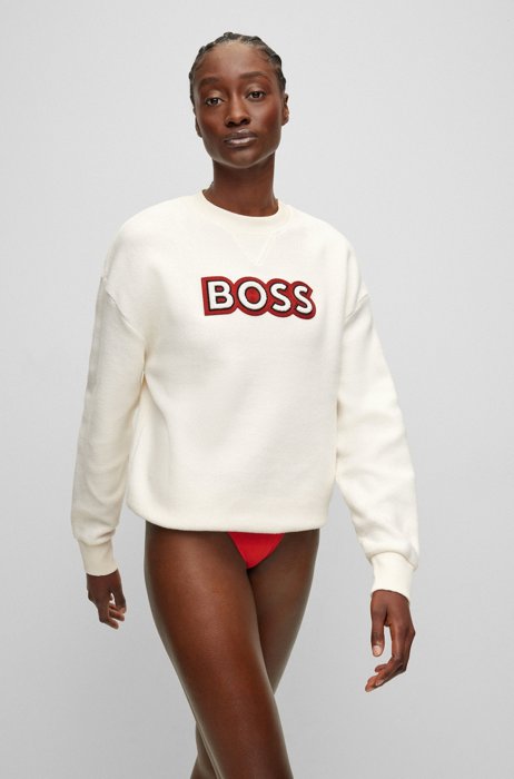Cotton-blend relaxed-fit fleece BOSS x Alica Schmidt sweatshirt, White