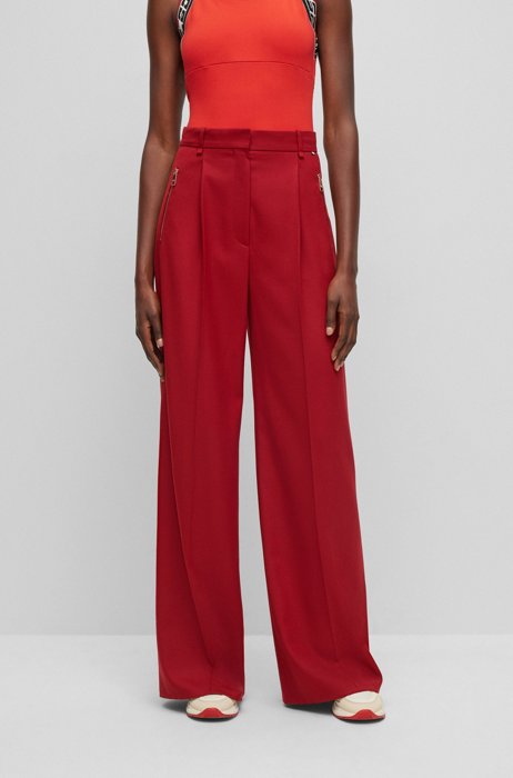 Regular-fit BOSS x Alica Schmidt trousers in wool-blend twill, Red