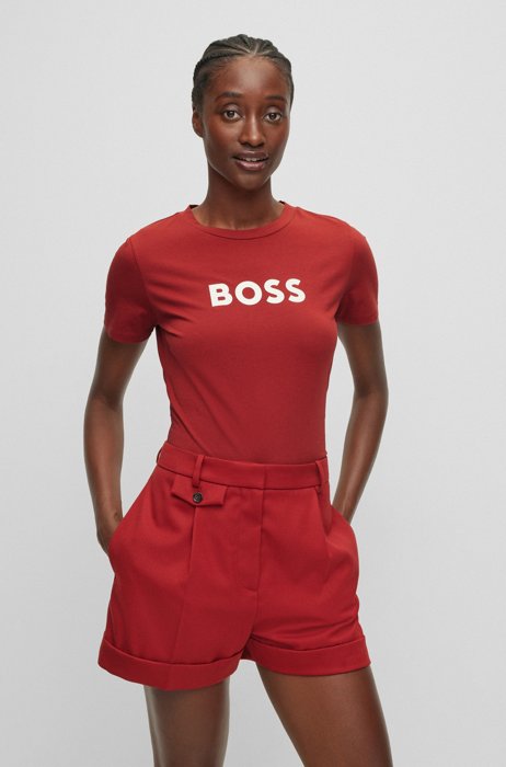 BOSS x Alica Schmidt オーガニックコットン スリムフィット Tシャツ ロゴプリント, レッド