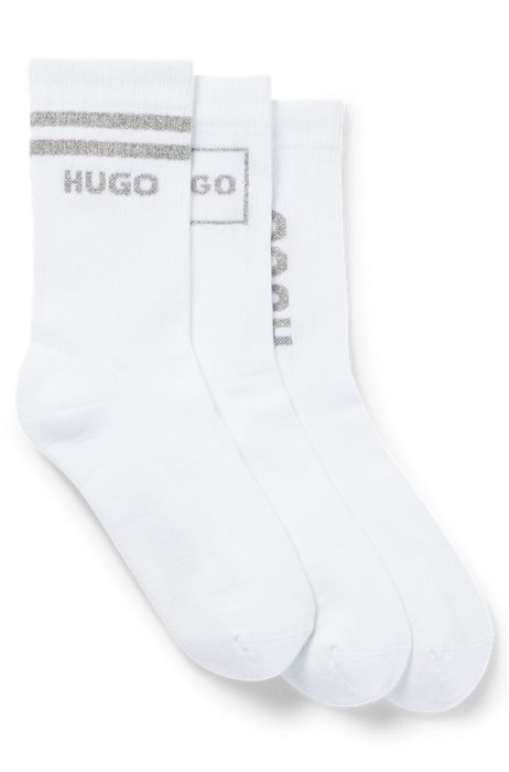 Three-pack of quarter-length socks with logo details, White